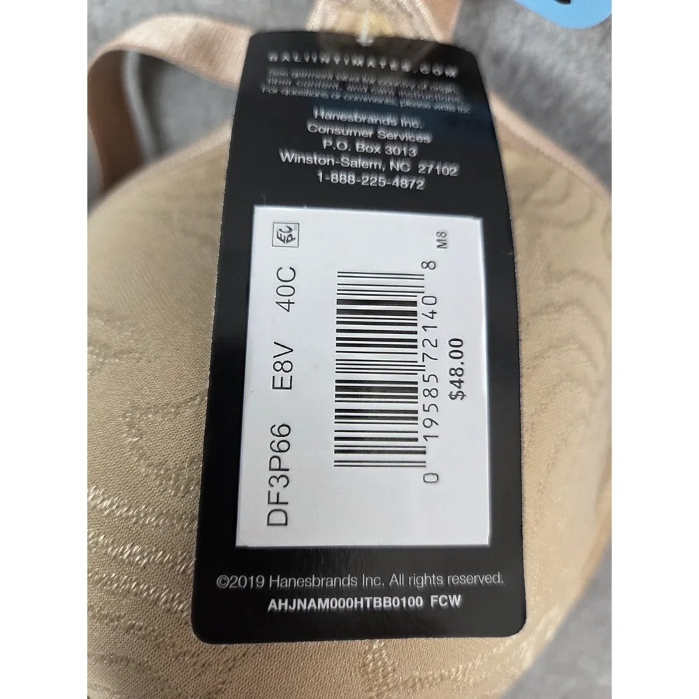 Bali Cool Comfort Fabric Bra Swirl Pattern Beige 40C Seamless Smoothing NEW‎